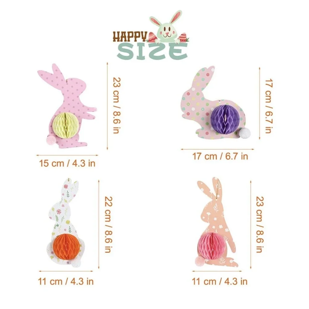 Easter Bunny Decoration for Home Rabbit with 3D Honeycomb banner sticks Set kids